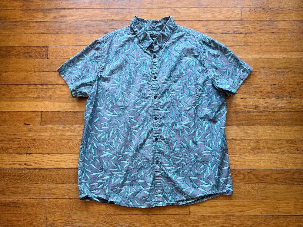 MOSSIMO Slim Fit Gray/Blue Floral Button Down Shirt Mens sz XL